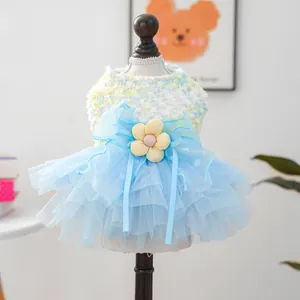 Beautiful light blue butterfly fairy tutu dress for small dogs and cats with flower detail