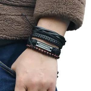 Retro-Armband-Set für Herren mit Legierungskreuz und Holzperlen