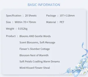 Specifiche dettagliate per set di 20 adesivi floreali in PET per journaling fai-da-te