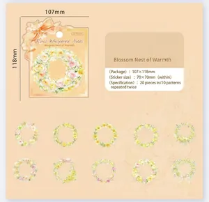 Vista dettagliata di 20 adesivi ghirlanda floreale in PET per scrapbooking e fai-da-te.