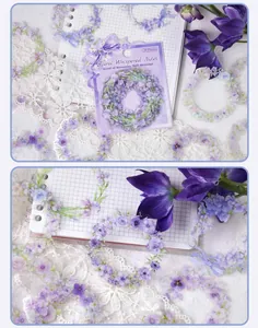 Vista dettagliata di adesivi PET ghirlanda di fiori viola per scrapbooking DIY