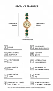 Detailed specifications and dimensions for GEDI vintage cat's eye stone bracelet watch