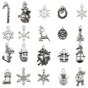 20pcs antique silver Christmas charms set featuring snowflakes, snowmen and Santa