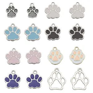 Mixed colorful enamel paw print charms for DIY jewelry making and craft accessories