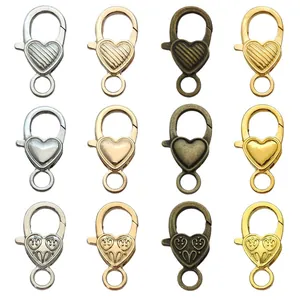 Lot de fermoirs mousquetons en forme de cœur en diverses finitions métalliques pour bijoux