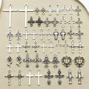 Pendentifs croix rétro en alliage argent antique pour la création de bijoux DIY