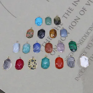 Natuursteen Ovale Gefacetteerde Hanger Gegalvaniseerde Koperen Rand Malachiet Rozenkwarts DIY Sieraden Maken Accessoires