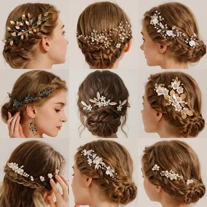 Handmade bridal hair comb set with pearls, rhinestones, and floral designs for wedding hairstyles