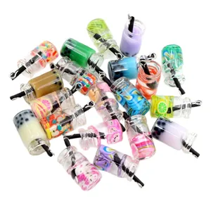 Assorted colorful miniature bubble tea and fruit drink bottle charms for dollhouse decor