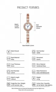 Detailed product specifications and physical dimensions for the Gedi women's bracelet watch
