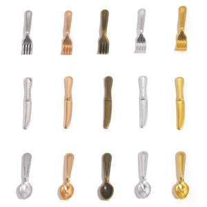 Retro Zinklegierung Miniatur Tafelgeschirr Anhänger Gabel Messer Löffel Für DIY Schmuckherstellung Puppenhaus Küche Zubehör Bastelbedarf