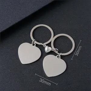 Pair of stainless steel heart magnetic keychains for couples personalized diy gift 30mm