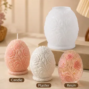 Stampo in silicone a forma di uovo di Pasqua con rose per candele gesso e resina
