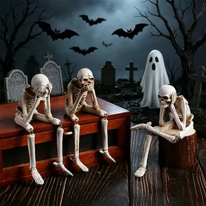 Set de 3 figurines squelette Halloween en résine pour décor de table cimetière