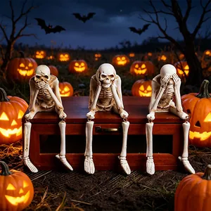 Trois ornements d'Halloween en résine représentant les squelettes de la sagesse