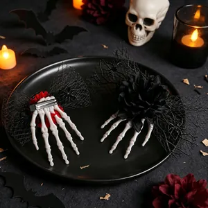 Halloween κλιπ μαλλιών χέρι σκελετού με λουλούδια και δίχτυ για γοτθικό πάρτι