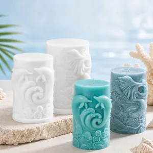 Stampo In Silicone Per Candele Profumate Oceano 3D Rilievo Delfino Coda Di Sirena DIY Sapone Fatto A Mano Muffa Aroma