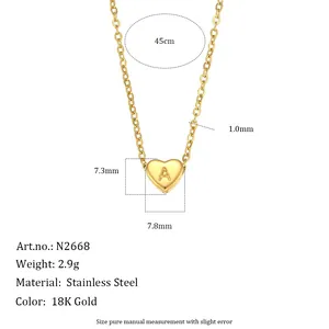 Heart Initial Letter Pendant Necklace Stainless Steel 18K Gold Plated Vacuum Polished Fashion Jewelry For Women