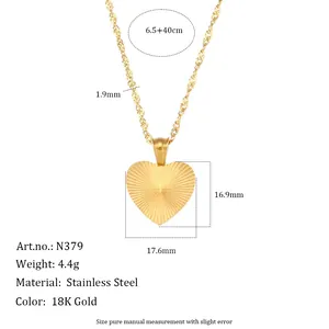 Vintage retro striped heart pendant necklace in 18K gold plated stainless steel metal