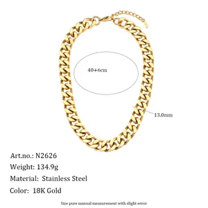 Chunky 18K gold plated stainless steel Cuban link necklace for women in hip hop style