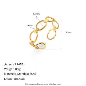 Minimalistischer, 18 Karat vergoldeter Edelstahl-Hohlkettenglied-Ring für Damen