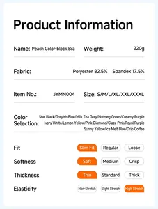 Spécifications détaillées du produit et composition du tissu pour le soutien-gorge de sport.