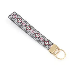 Porte-clés brodé de style ethnique avec fermoir doré pour lanières et sacs DIY