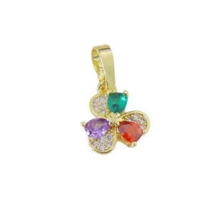 Elegant gold-plated copper clover pendant micro-paved with sparkling rainbow zircon stones