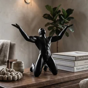 Nordic minimalist black male figure sculpture ornament for modern home living room decor
