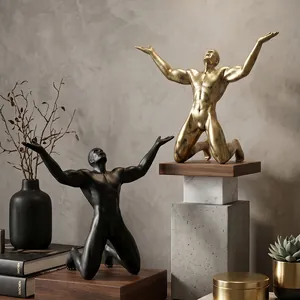 Artistic Nordic vintage human figure sculptures in gold and black for home interior decor