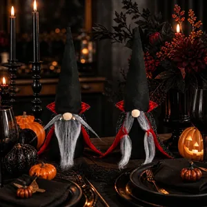 Halloween Vampir Zwerg Plüsch Dekoration Gesichtsloser Puppe Mit Schwarzem Spitzhut Rotem Umhang Vampirzähne Fledermaus Spinnennetz Ornament Für Haus Party
