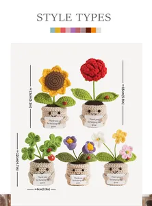 Handmade crochet potted flower variety with dimension labels and positive cards