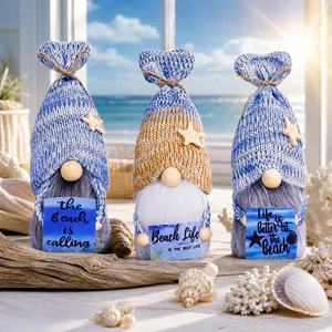 Summer Beach Theme Knitted Gnome Decoration Ocean Festival Faceless Dwarf Doll With Starfish Blue White Home Desktop Ornament