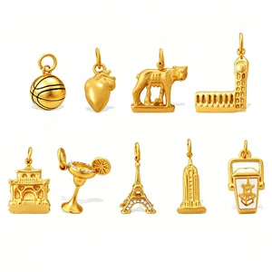 Assorted 18K gold plated stainless steel 3D charms featuring world landmarks and icons.