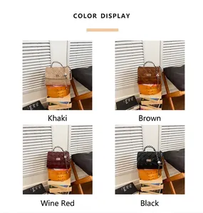 Sélection de couleurs pour sacs bandoulière tressés rétro en kaki, marron, rouge et noir.