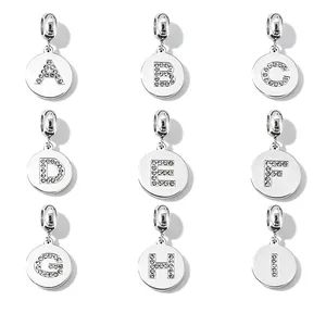 DIY Roestvrij Staal Rond Alfabet Initiaal Letter Hanger Strass Ingelegde Accessoire Voor Sieraden Maken Gepersonaliseerde Charm