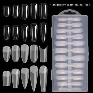 Professional Press On Nails Transparent Frosted Matte Full Cover Long Stiletto Almond Coffin Fake Nail Tips Extension DIY Manicure Tool