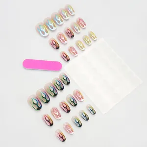 24er-Set bunte Flammen-Kunstnägel zum Aufkleben mit Nagelfeile und Klebepads