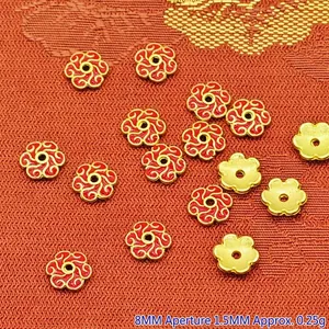 Detail view of 8mm red flower enamel alloy bead spacers for DIY handmade jewelry making