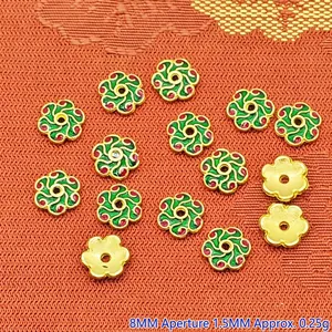 Detailed macro view of 8mm flower-shaped alloy enamel spacer beads for DIY jewelry making
