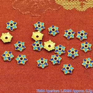 Detailed view of 7mm enamel flower spacer beads with 1.5mm hole for DIY jewelry crafting