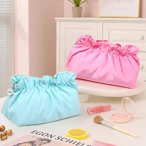 Borsa Trucco Pieghe Nuvola Poliestere Impermeabile Organizzatore Cosmetici Viaggio Chic Perla Artificial Cerniera Tinta Unita Dolce