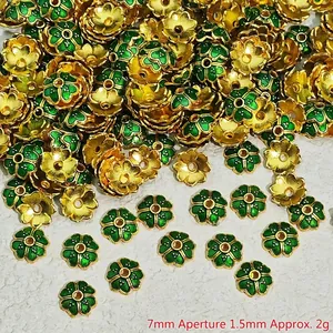Green enamel flower bead caps 7mm alloy spacers for DIY handmade jewelry crafts
