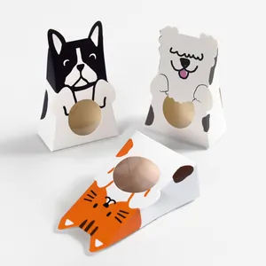Set of cute animal-shaped paper gift boxes with clear windows for candy and socks
