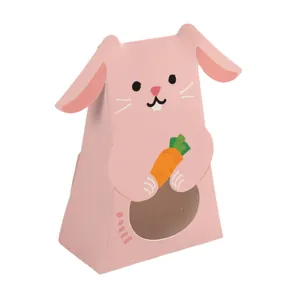 Cute pink rabbit-shaped paper gift box for candy and small favors with a clear window