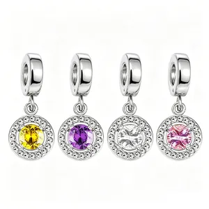 Ciondolo in Acciaio Inossidabile a Goccia Rotondo Zirconia Multicolore DIY Creazione Gioielli Solo Ciondolo Senza Catena