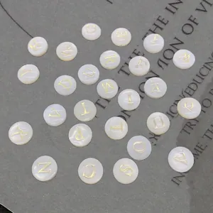 Natural White Shell Alphabet Beads Gold Initial Letter Round Flat Loose Spacer Beads For DIY Jewelry Making Bracelet