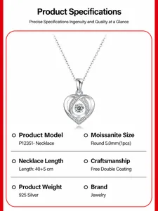Spécifications détaillées du collier cœur en argent sterling S925 avec moissanite