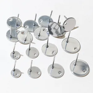 Stainless steel round earring stud blanks with hole for DIY jewelry making