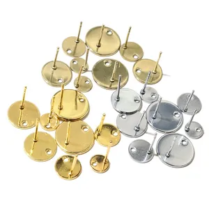 Stainless steel round disc earring posts with holes for DIY jewelry findings 6-12mm